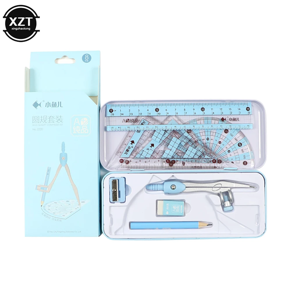 Student Drawing Tools Round Gauge Set Geometric Drawing Tools Student Stationery Iron Box Package