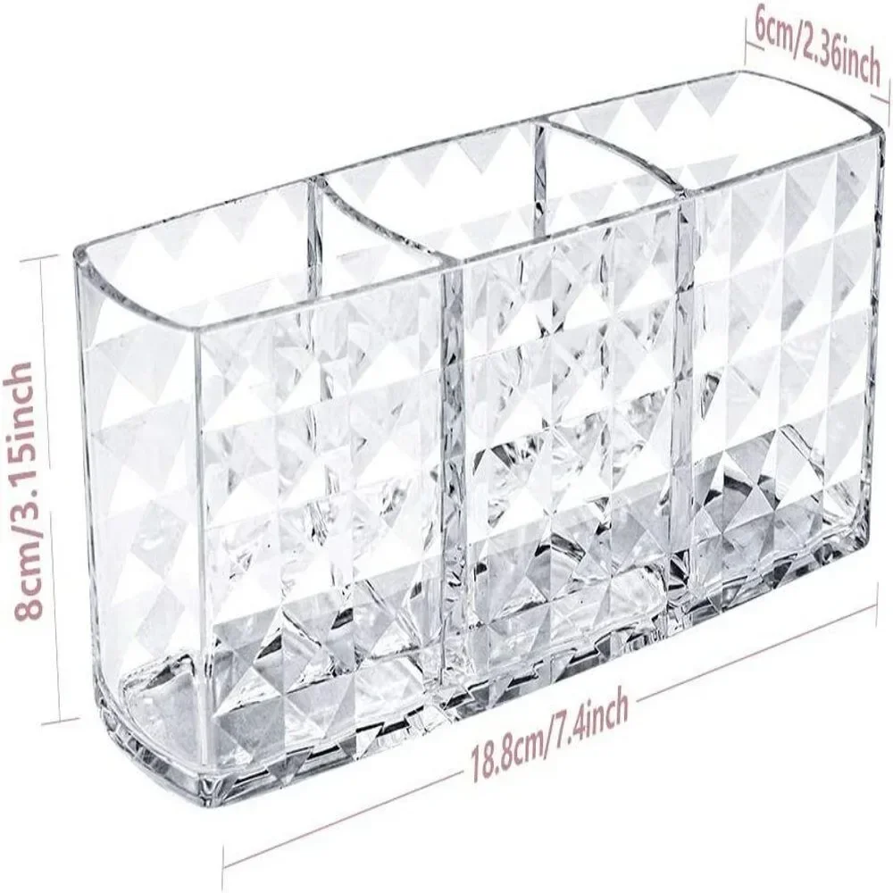 Acrylic Transparent Three Grid Cosmetic Storage Box Diamond Pattern Makeup Pen Eyebrow Pen Storage Box Desktop Holder