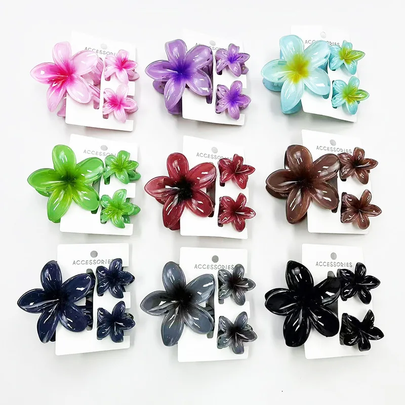 3-Pack Plumeria Flower Hair Claws-Colorful Plastic Clips for Women Summer Ponytail Barrettes&Hairpins Girls Hair Accessories