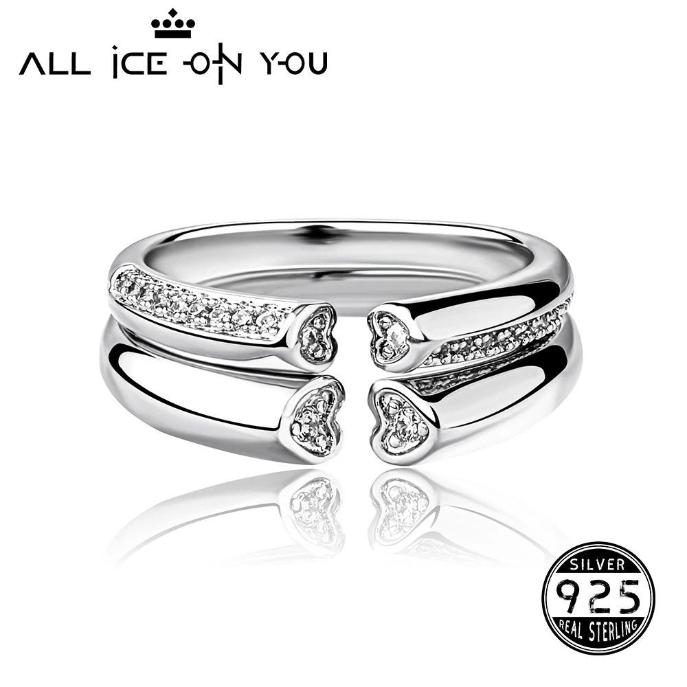 

New Valentine's Day 925 Sterling Silver Fashion Street AAA Cubic Zircon Lover Iced Ring Set Ratatoble CZ Hip Hop Jewelry Gift