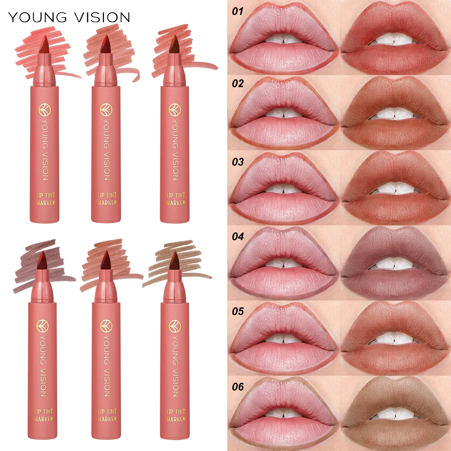 YOUNG VISION Lip Tint Marker Liquid lipstick 3pcs set Nude Matte Shades, Lip Liner and Stick 2-in-1, Long Wearing and Waterproof 2