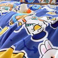 Cartoon Bear Flat Sheet with 2 Pillowcase Twin/King Cotton Space Explorer Theme Rocket Star Print Bed Sheet Set(No Fitted Sheet) 6