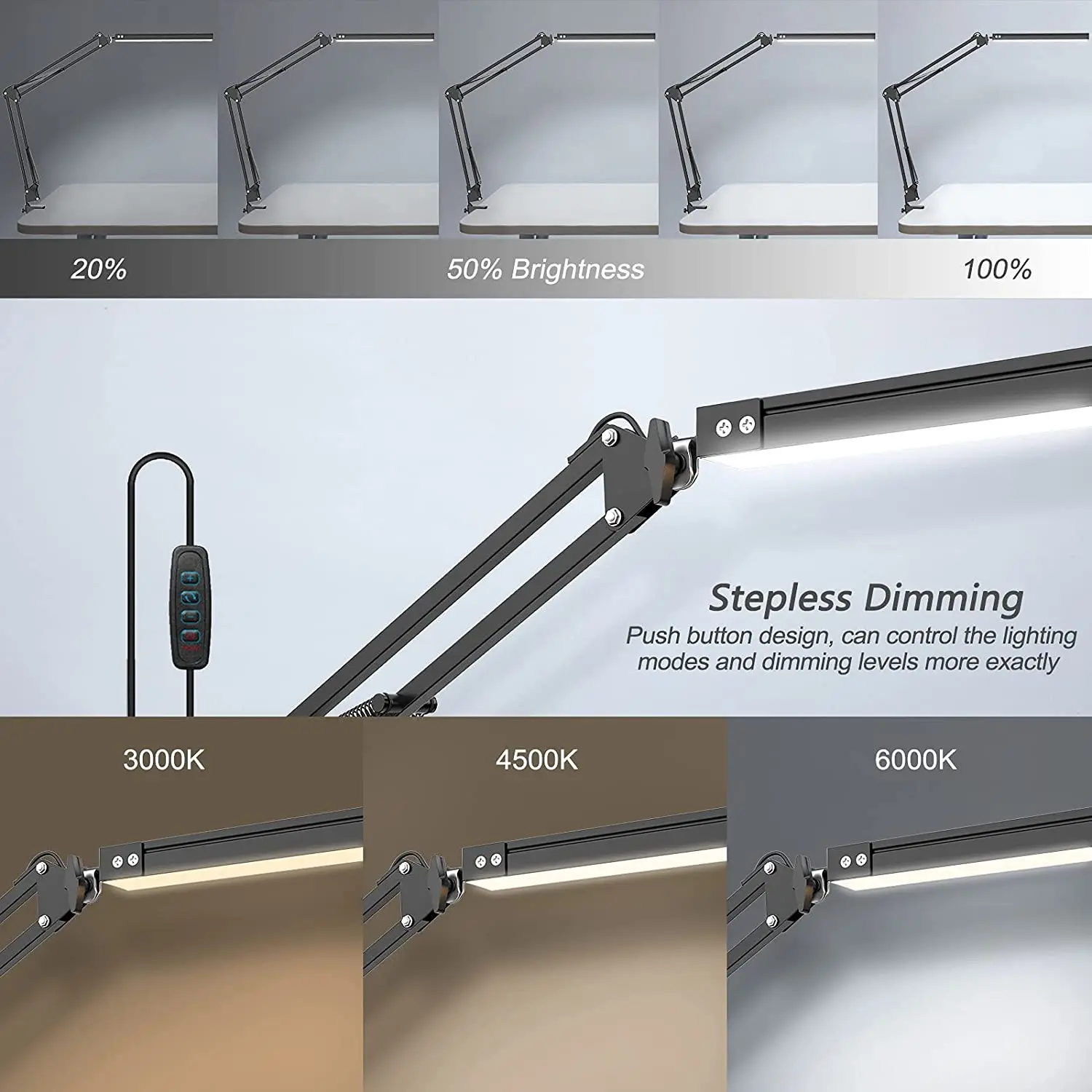 LED Desk Lamp Eye-Caring Adjustable Swing Arm Table Light with Clamp reading lights night light for Study Reading Work Task/Offi 3