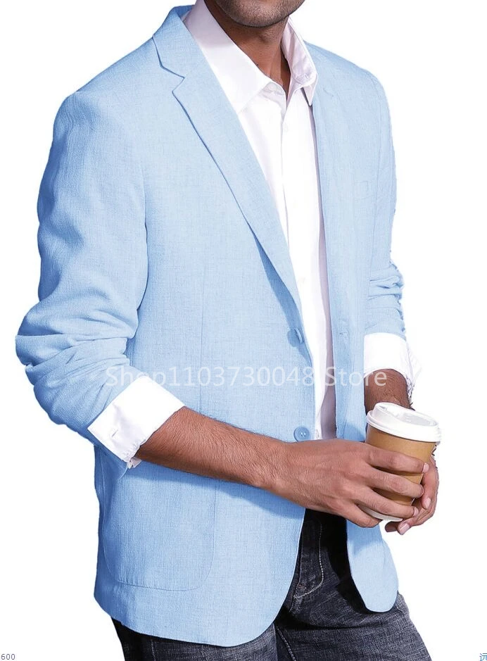 Men's Wedding/Business Blazer Slim Fit 1 Pcs Summer Slim Fit Linen Smoking Jacket Notch Lapel Italian Style Fashion Suit Coat