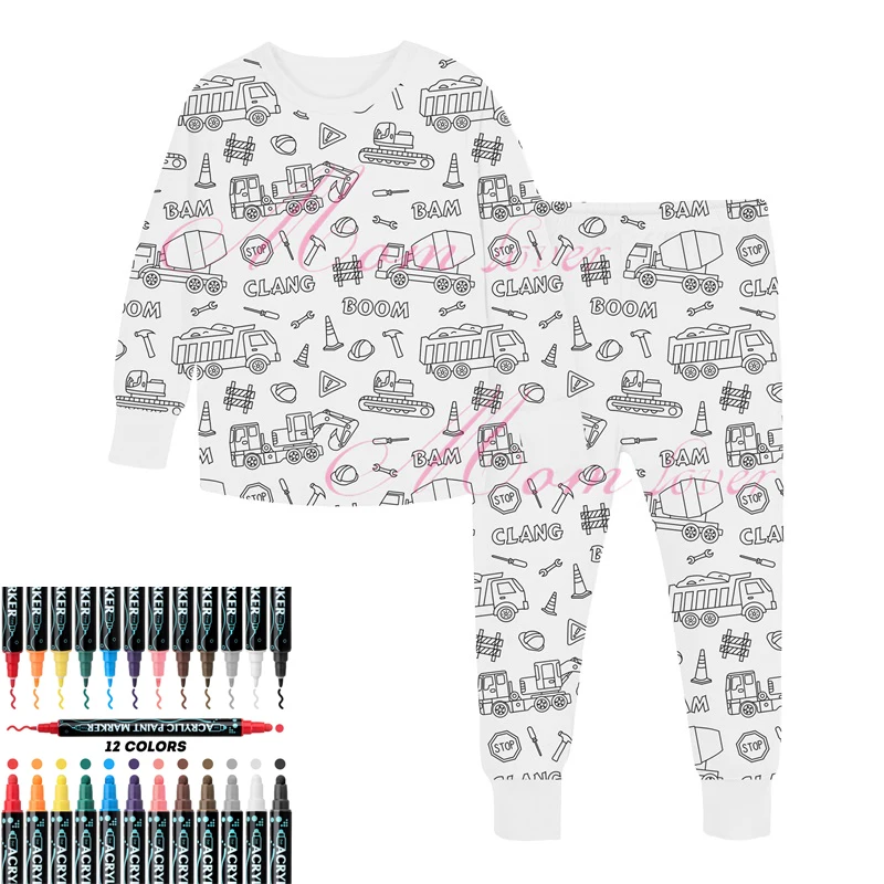 Momlover DIY Pajamas Kids Colorful Pajama Set Kids Art Color Your Own Pajama Handicraft DIY Kid Crafts For With Marker Pen