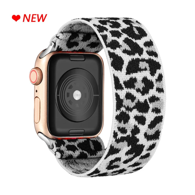 Elastic Scrunchie Strap Band for Apple Watch 7 5 6 4 8mm 40mm 42mm 44mm Women Bracelet for iwatch series 7 6 se 5 4 45mm 41mm Snow leopard