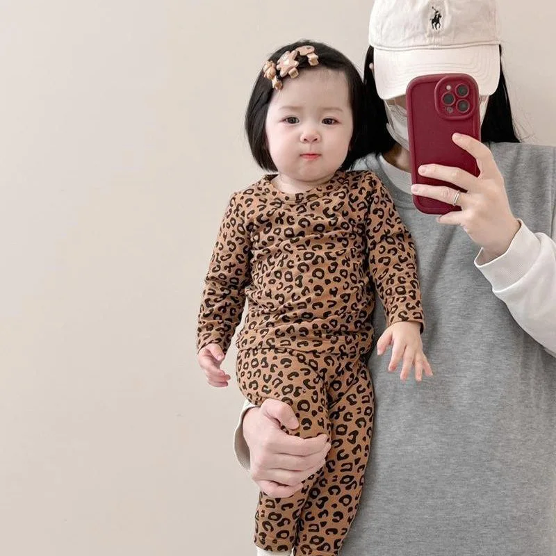 Baby Pajama Set Children's Underwear Set Girls Spring Autumn Long Sleeve Pants Leopard Print Home Sleepwear 1Set children underwear suits,children clothes