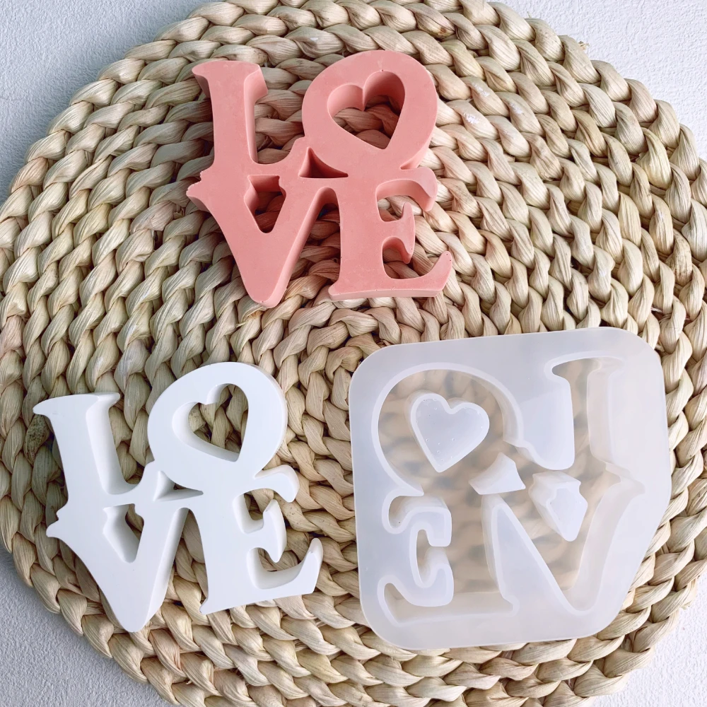 3D 러브 영어 슬로건 실리콘 몰드, DIY 문자 시멘트 석고 송진 공예 금형, 발렌타인 데이 수제 양초 만들기, 왁스 몰드