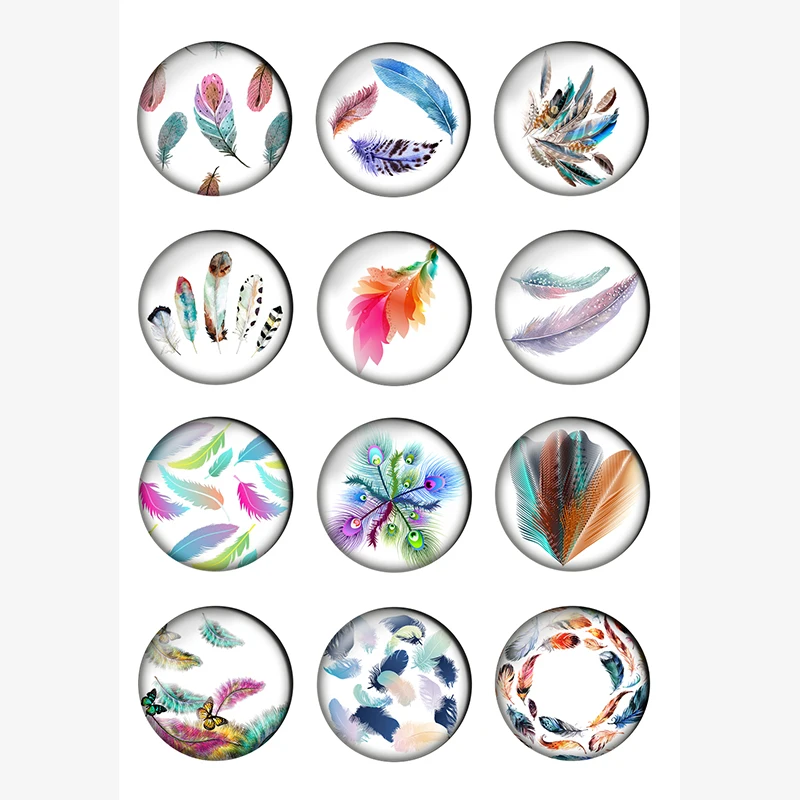 

12pcs Vintage Bohemian Feather Art Patterns Round Photo Glass Cabochon 12 25mm Demo Flat Back DIY Jewelry Making Wholesale T066