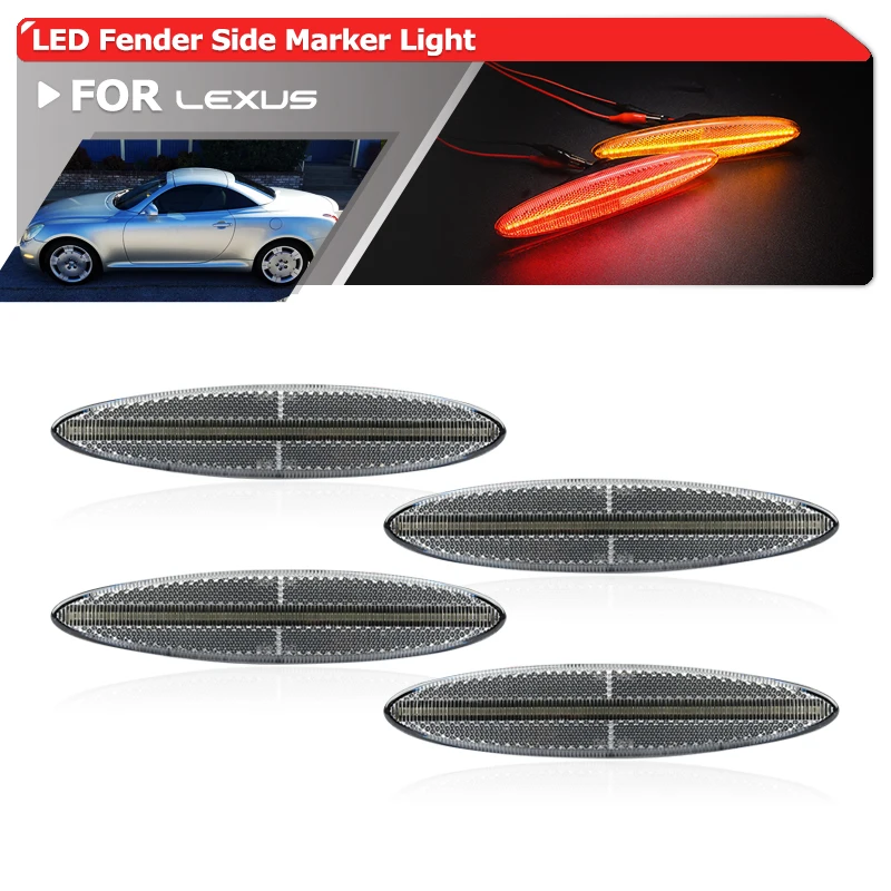 4x For Lexus SC430 20022010 Front Amber Rear Red Led Side Marker