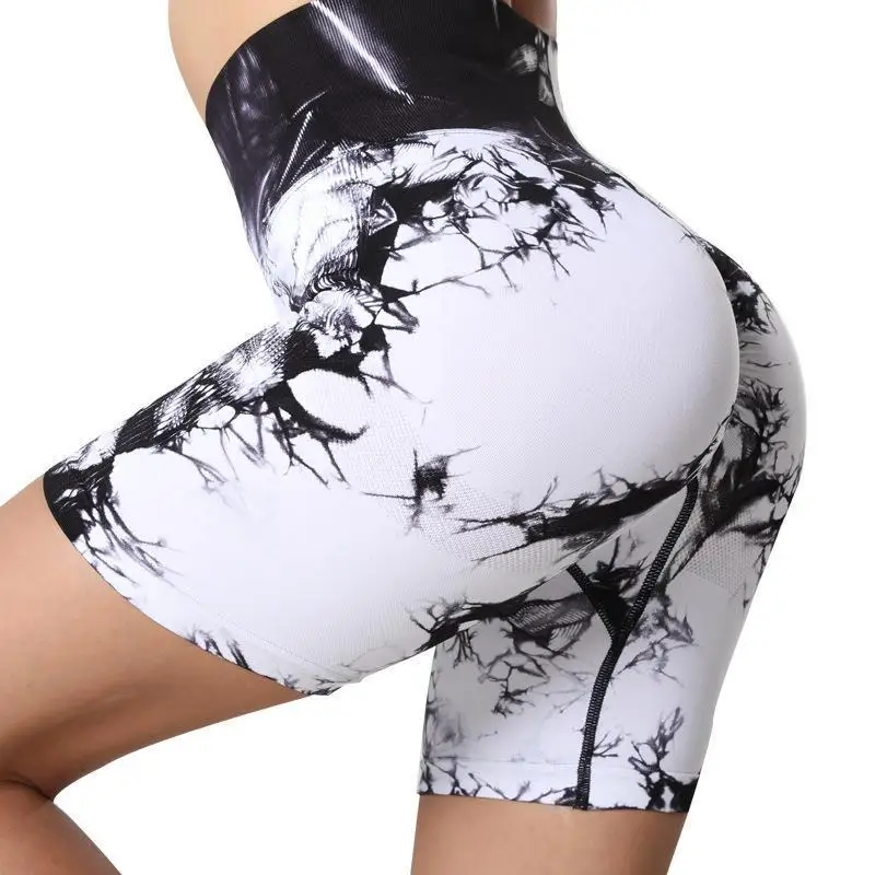 

High Waisted Tie Dye Biker Shorts 2022 Summer Breathable Seamless Short Yoga Sports Pants Marble Printing Softness Leggings