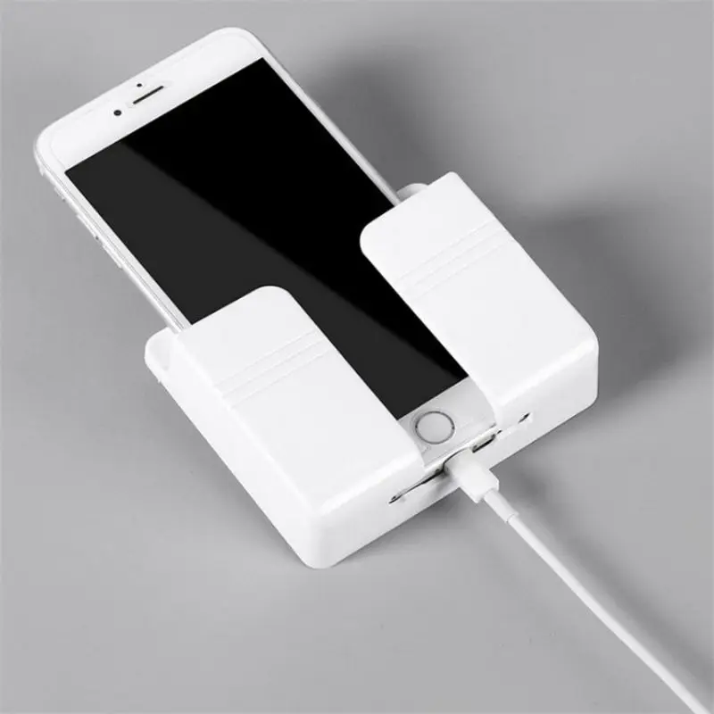1Pc White Punch Free Wall Mount Phone Plug Holder Mobile Phone
