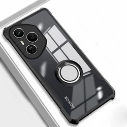 Clear Crystal Acrylic Magnetic Ring Stand Case - Protective Rubber Armor Shell for Honor400 Pro Global (Black-01)