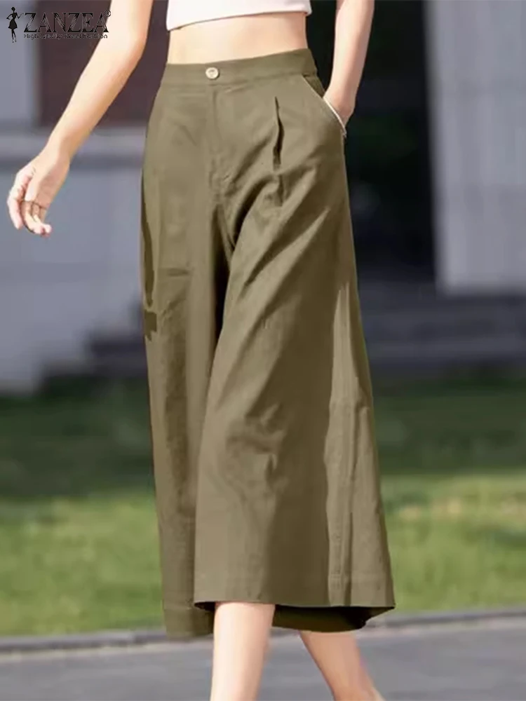 Women's Korean Style High Waist Wide Leg Cropped Pants