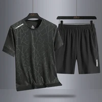 Casual 2024 Breathable Summer T Shirt + Shorts for Men Set Two Piece Tracksuit Hip Hop Streetwear Running Sport Clothes Oversize 1