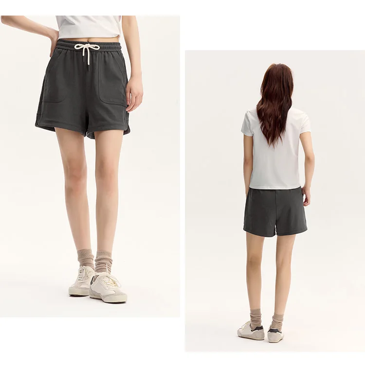 Semir Casual Trousers Women Elastic Waist Loose Straight-leg Trousers 2024 New Summer Version Split Textured Shorts