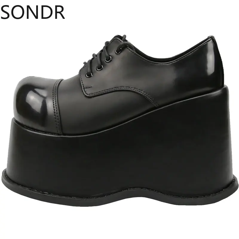 

Women Lolita Belt Buckle Round Toe Gothic Punk Pumps Japanese Harajuku Shoes Platform Wedge High 12CM Heel Creepers Dark JK