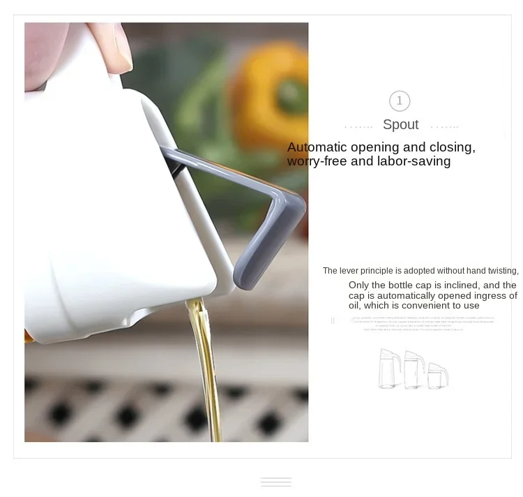 Description Picture 6 of itemHousehold kitchen large-capacity 1000ml dustproof glass oil bottle with automatic opening and closing