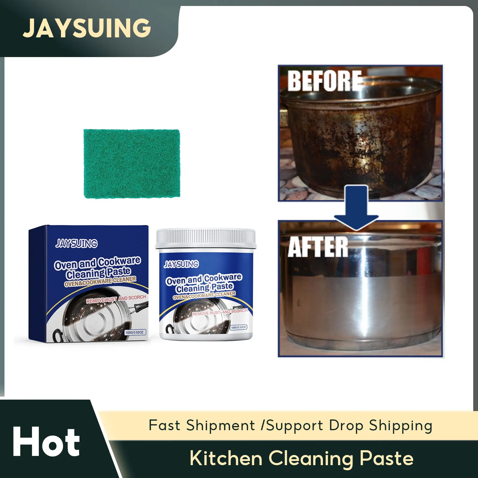 Kitchen Cleaning Paste Heavy Oil Stain Cleaner Rust Remover Washing Pot Bottom Scale Strong Detergent Cookware Cleaning Cream