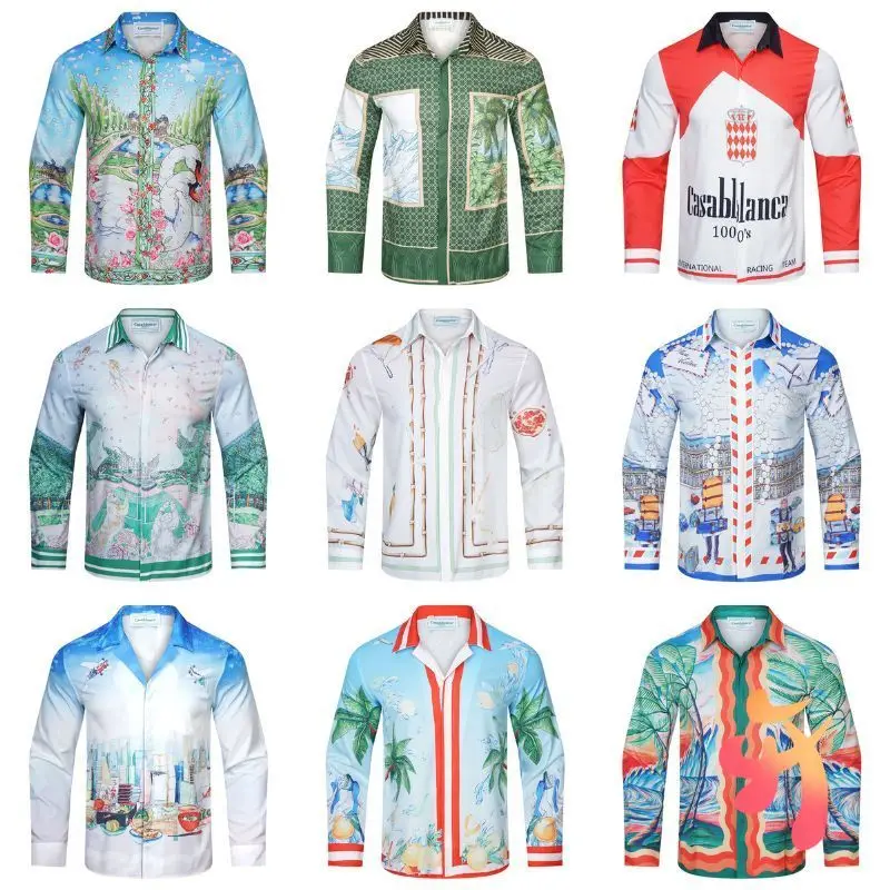 

2023Fw Casablanca Shirt Long Sleeves tops Lapel Collar Tennis Classical Pattern Print Men Women Hip Hop Casual Beach Clothes