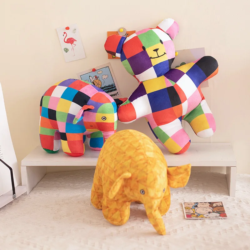 Creative Colorful Lattice Elephant Snake Plush Toys Cartoon Stuffed Animals Lovely Bear Plushie Doll for Girls Gifts Home Decor