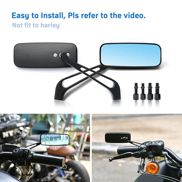 2x M8/M10 Universal Motorcycle Rearview Mirror for Harley Sportster Glide Softail Chopper Bobber Honda Yamaha Kawasaki