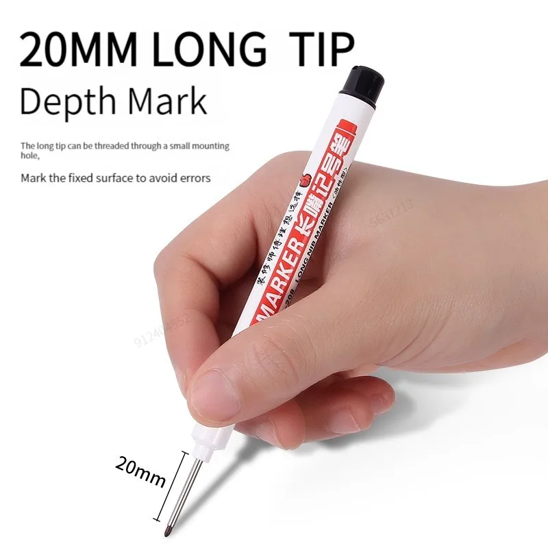 3Pcs/set 20mm Long Mouth Marker Pen Long-Tip Bathroom Carpentry Ceramic Tile Woodworking Deep Hole Decoration Quick Drying Oil Permanent Marker Pen