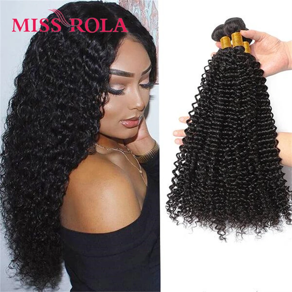 

Miss Rola Kinky Curly Brazilian Hair Weave Bundles 100% Human Hair Natural Color Curly Hair Extensions Remy Double Wefts