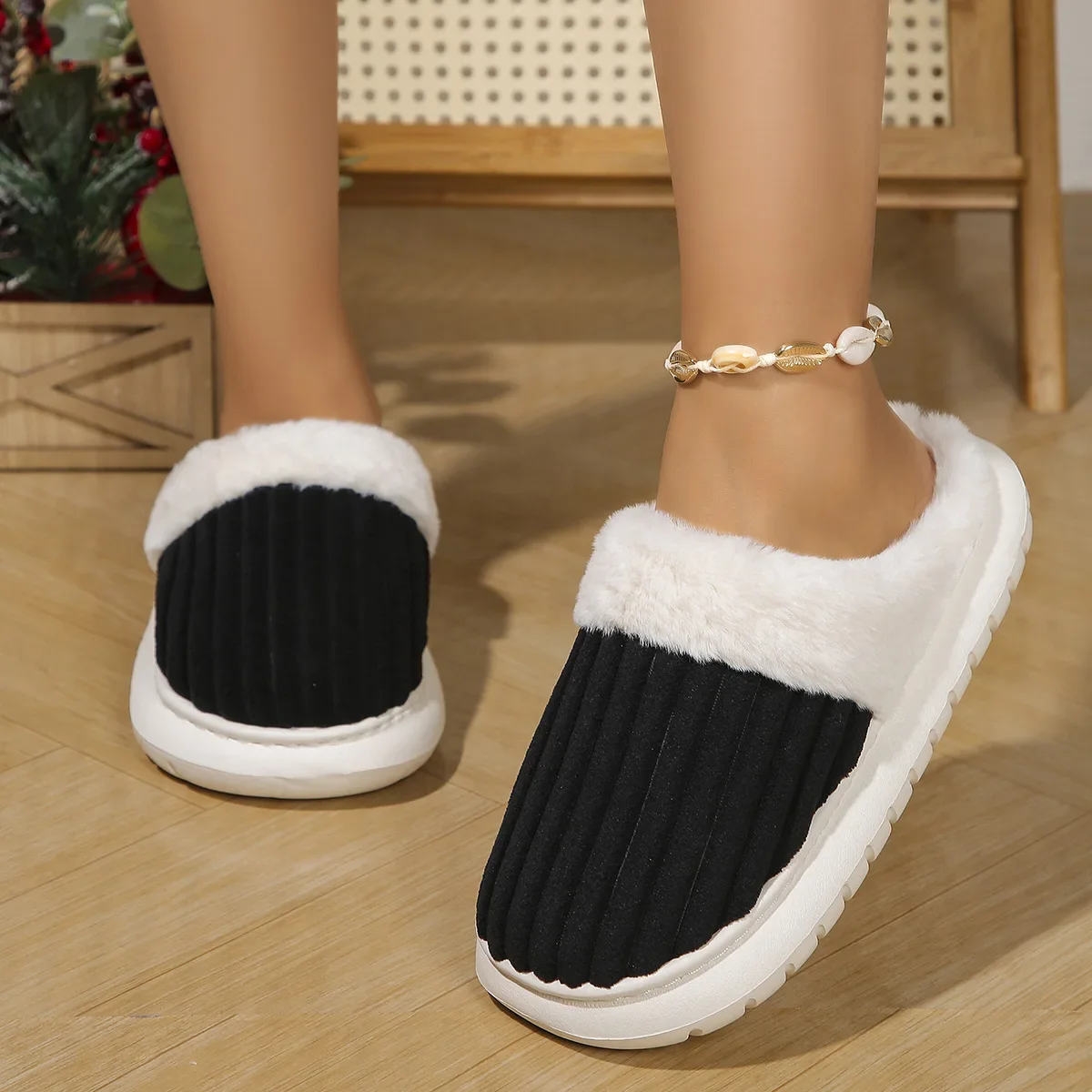 2025 New Winter Soft Women's Indoor Anti Slip Fluffy Slippers, Bedroom Warm Plush Slippers, Women's Home Casual Cotton Shoes
