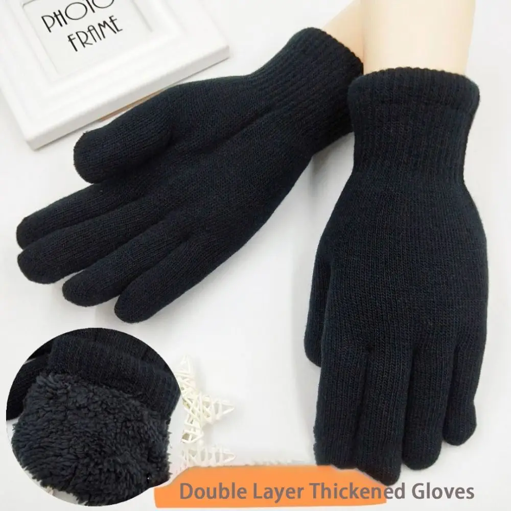 Fashion Black Thickened Gloves Double Layer Lamb Velvet Winter Gloves Soft Thickened Warm Mittens Boys Girl