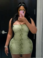 Sisterlinda Snake Pattern Hipster Dress Women Sexy Strapless Low Chest Peach Hip Hottie Stretch Skinny Street Midnight Clubwear