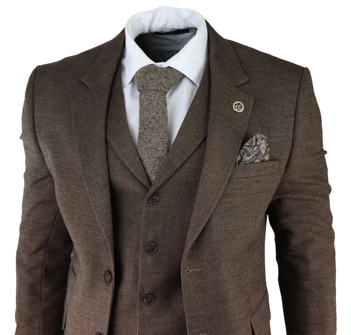 Herringbone Men's Suits For Wedding Notch Lapel Groom Tuxedos Business Prom 3 Pieces Coat Vest With Pants Made