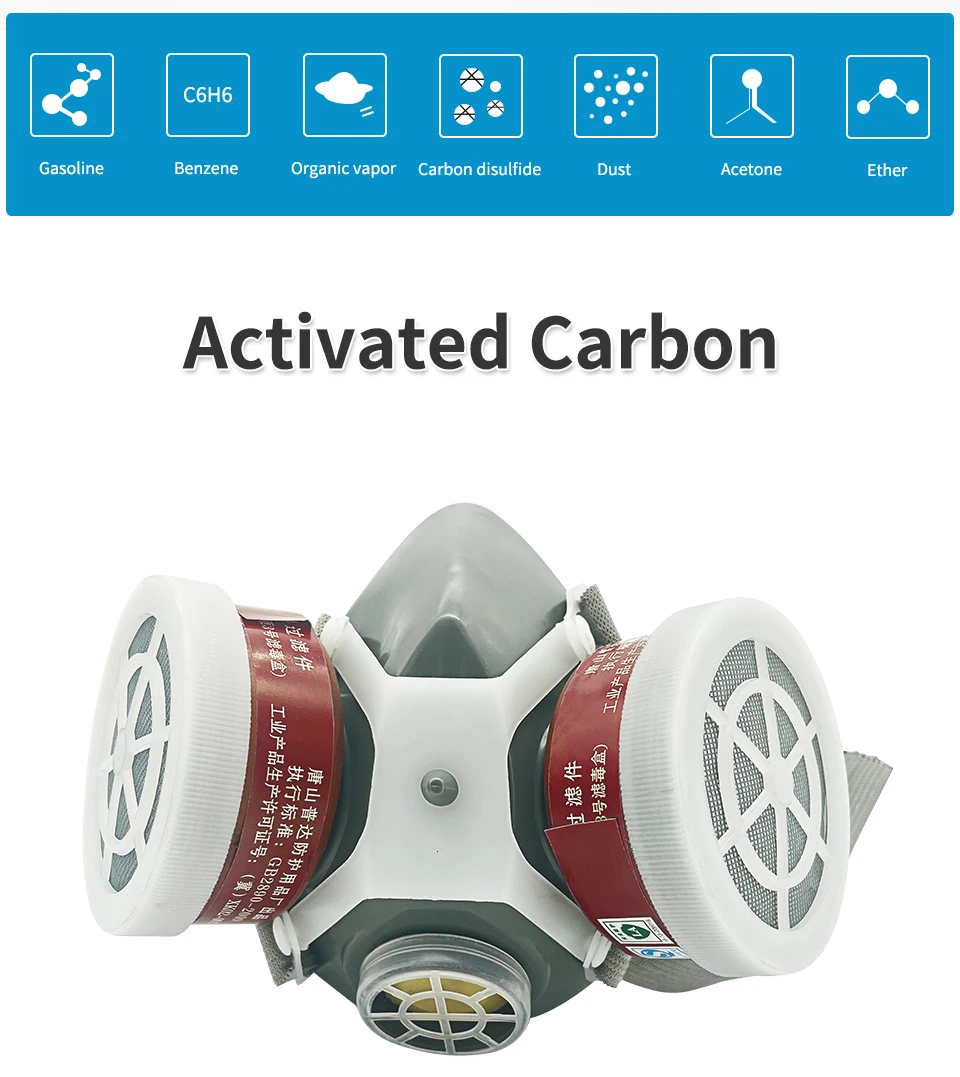

Respirator Gas Mask Half Face Safety Chemical Dust Filter Organic Vapor Benzene PM2.5 Protection Workplace Face Mas