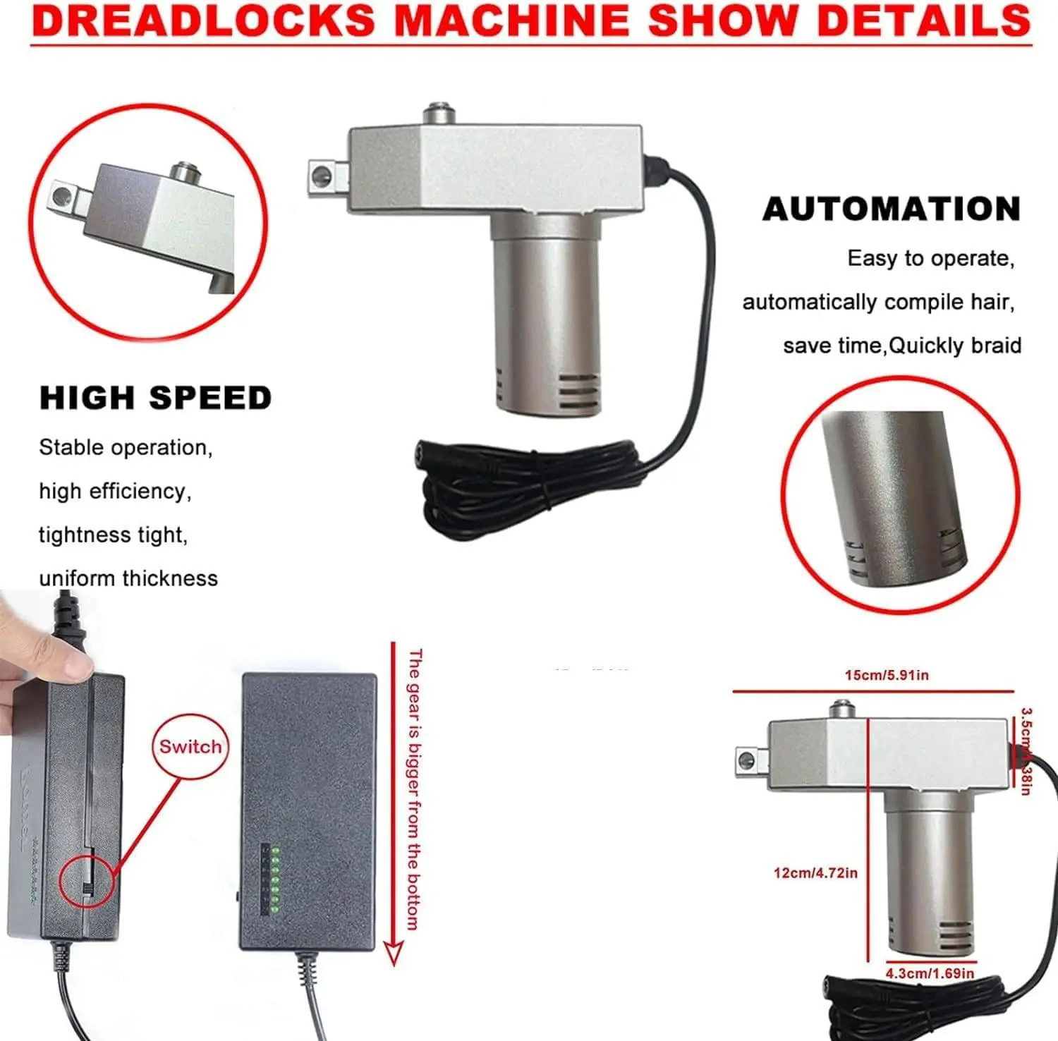 Portable Automatic Hair Curling Machine with 3 Heads, DIY Dreadlocks Braiding Hair Extensions/Electric Dreadlock Machine for Loc 2