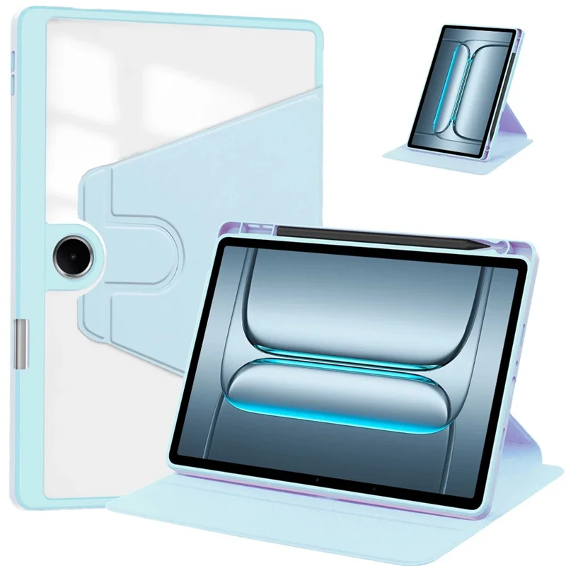 Enhanced Tablet Case with 360° Rotating Acrylic Stand and Pen Holder - Clear Hard Shell 11-inch Cover