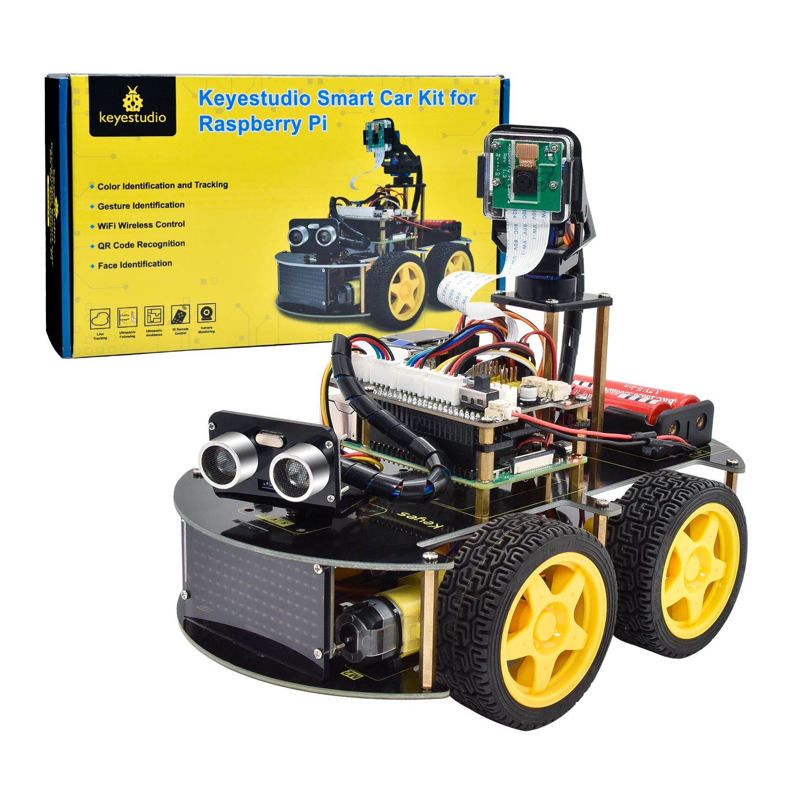 Keyestudio-Robot de coche Raspberry Pi 4B, módulo de cámara de 5 megapíxeles, programación Python para Raspberry Pi 4B (sin placa Raspberry Pi)