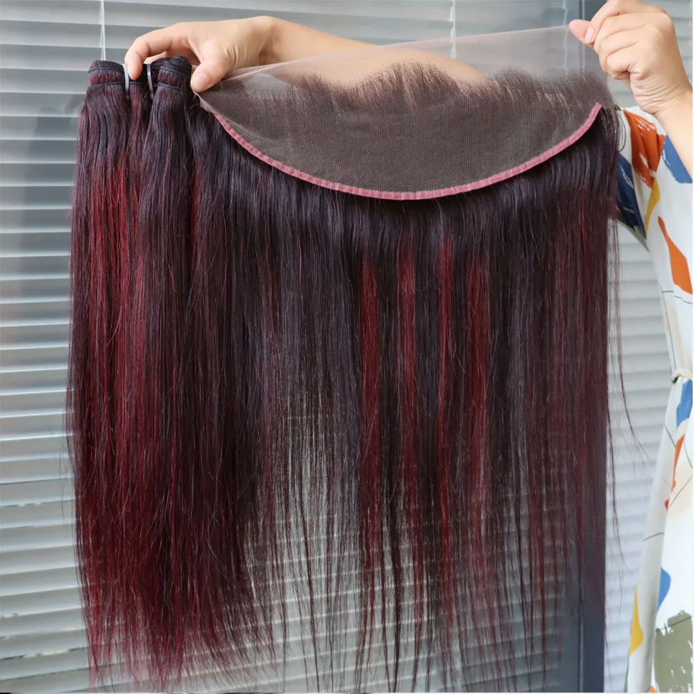 Wholesale Brazilian Virgin Hair Piano Color Highlight 1B Dark Red 99J Bundles with Frontal Closure Weave Weft for Black Women