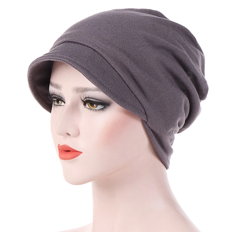 Fashion Hat Women Solid Casual Plait India Hat Muslim Ruffle Cancer Chemo Hat Short Brim Scarf Turban Head Wrap Cap 3