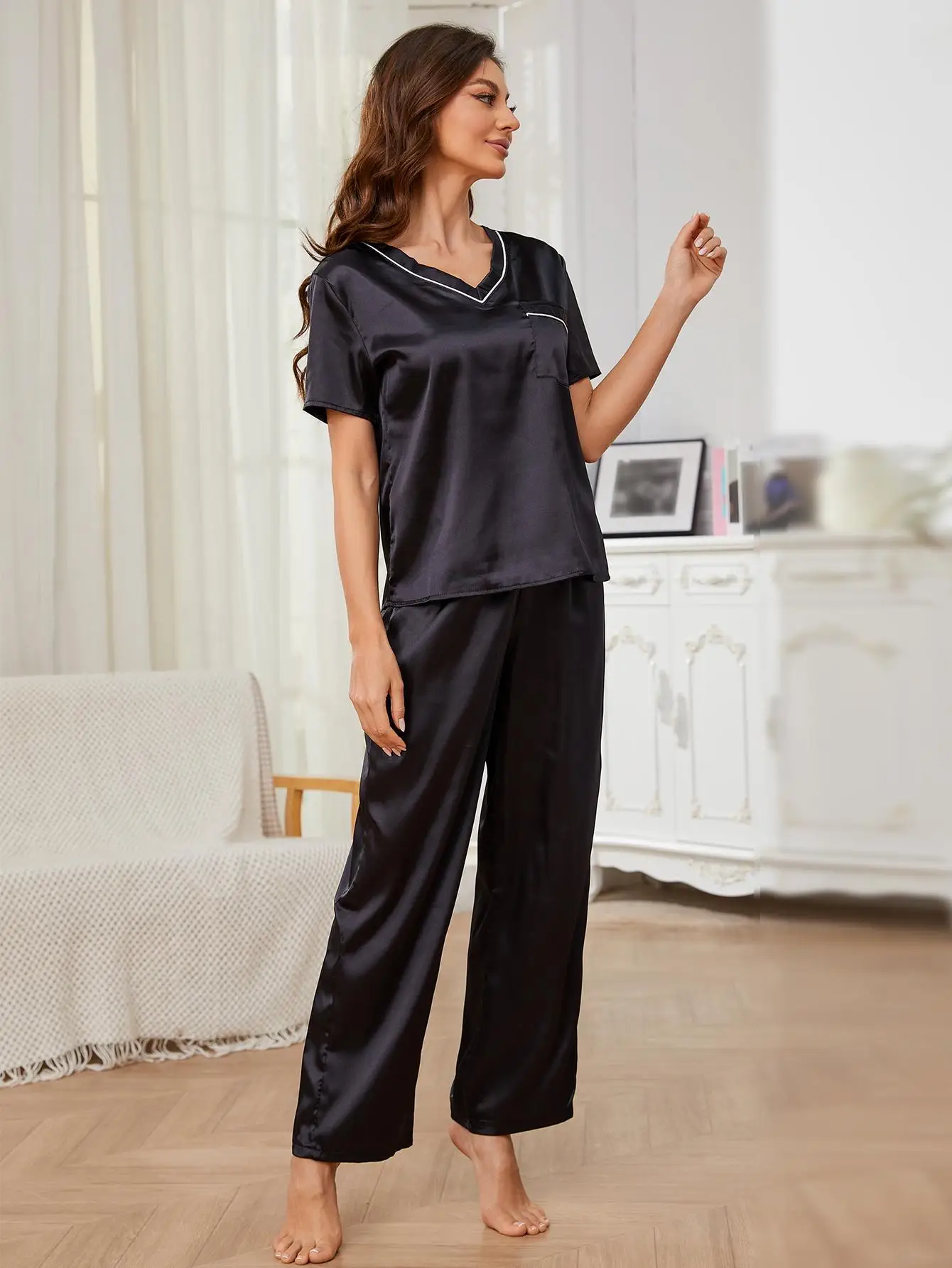 Pyjama Homme Satin Luxe Manches Longues - Ensemble 2 Pièces Boutonné Ultra Doux Style Soie, Confortable Pour Nuit Et Détente