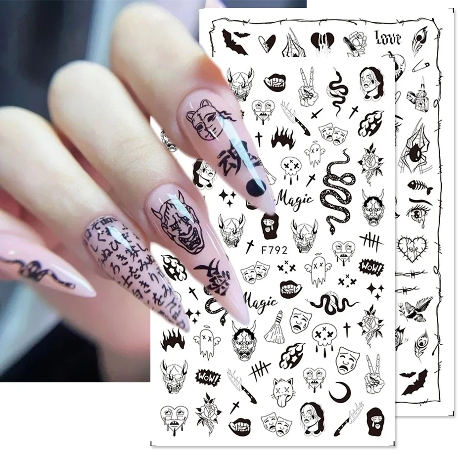 3D Nail Stickers Decals Black Snake Blood Scratches Clown Halloween Eyes Tattoo Slider Design Winter Manicure Decoration SAF792,nail stickers,nail decals,nail art decoration