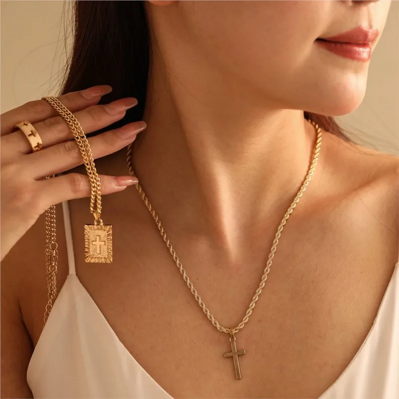 3pcs/set Trendy Hip-hop Cross Pendants Jewelry Sets for Women New Fashion Necklace Rings Statement Party Jewelry Gifts