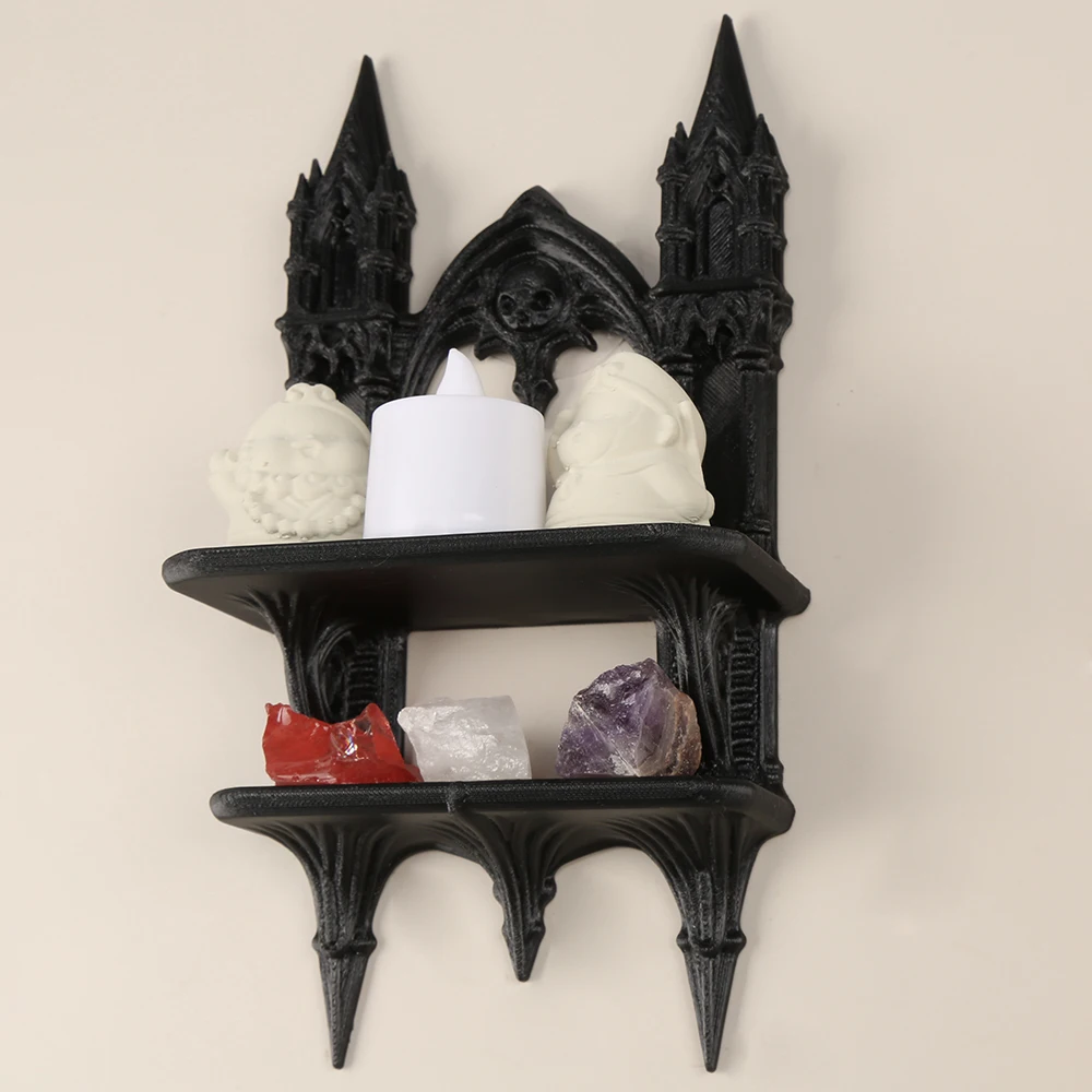 Gothic Castle-Style Wall-Mounted Shelf in Black