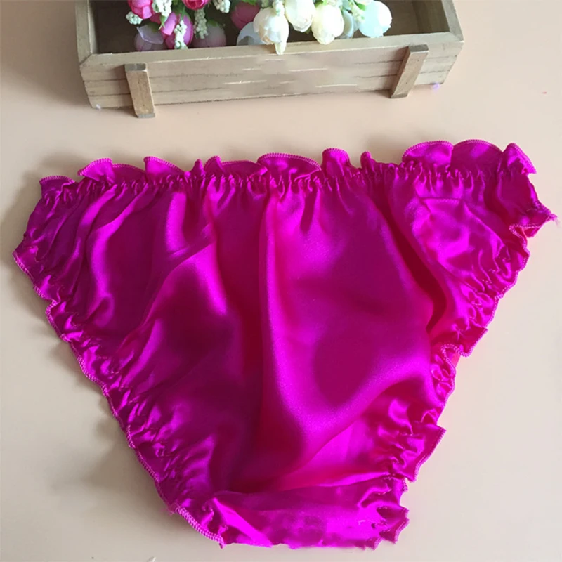 Fashion Sexy Panties Soft Satin Silk Briefs Ruffle Milk Elastic Breathable Underwear Seamless Mid-Waist Lingerie Women Underpant
