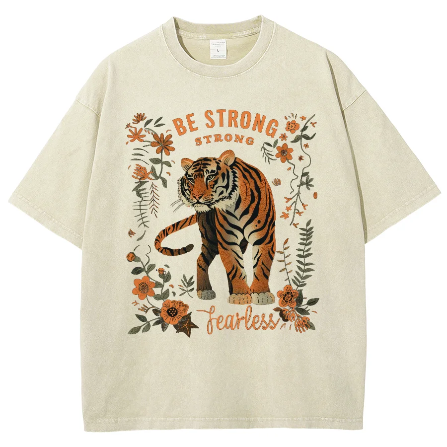 Y2K Tiger Print Women's T-Shirt Unisex 2024 New Oversized Short Sleeve Washed Denim Short Sleeve Casual Trend Top For Men