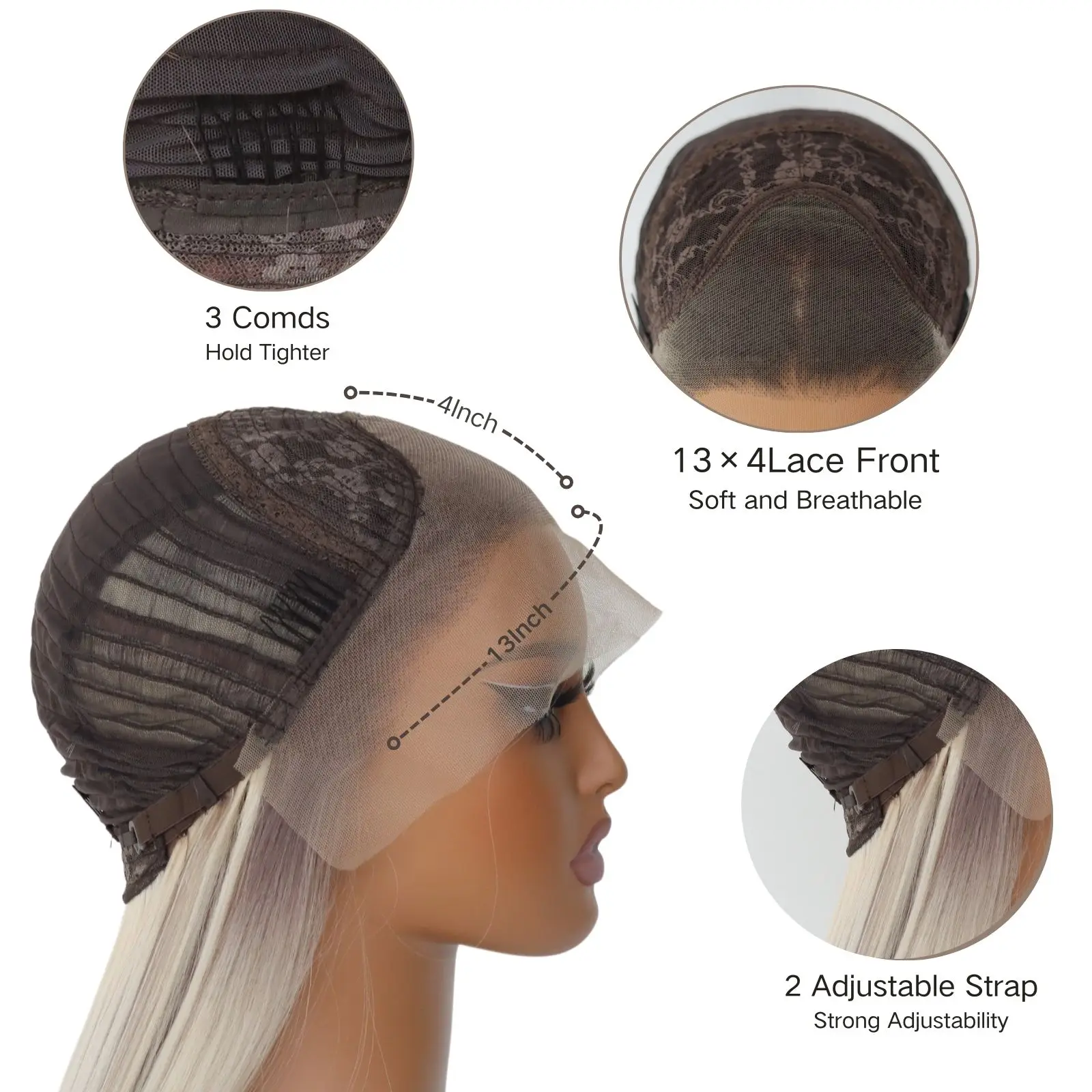 Highlight Ash Blonde 13×4 Lace Front Synthetic Wigs Long Straight Blonde with Brown Colorful Lace Front Wigs for Women