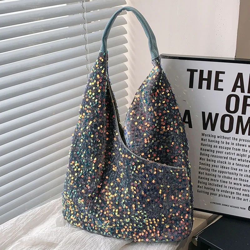 

Sequin Tote Bag Women's 2023 Commuter Large Capacity Fashion Handbag Luxury Designer Banquet Party BlingBling One Shoulder Bag