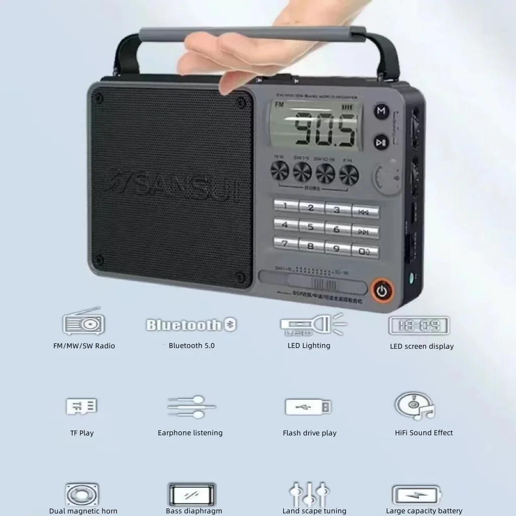 

Портативные беспроводные Bluetooth-колонки Sansui F26, FM-радио, уличный Hi-Fi сабвуфер, Поддержка выхода наушников, USB, TF-карта, бумбокс