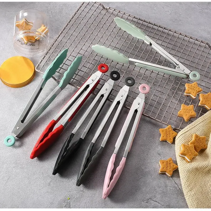 Food Grade Silicone Food Tong Creative Non-Slip Silicone Bread Tong Serving Kitchen Tools BBQ Tools Accessories