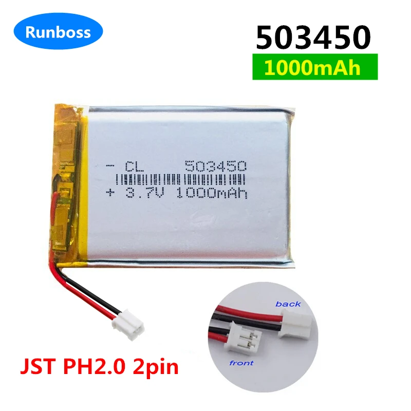 Jst Ph2.0 2Pin 3.7V 1000Mah 503450 Batteria Ricaricabile Lipo Ai Polimeri Di Litio Ps4 Gold Wireless Headset Controller Ps3 053450