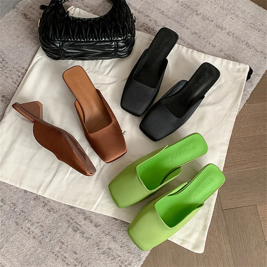 Green Satin Women Half Slippers Square Toe Triangle Heel Prom Dres Shoes Woman Summer Mules Designer Pumps Gladiator Sandals - AliExpress 322 Green Satin Women Half Slippers Square Toe Triangle Heel Prom Dres Shoes Woman Summer Mules Designer Pumps Gladiator Sandals - AliExpress 322